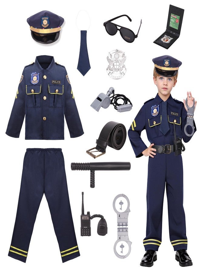 LOYO Police Costume for Kids - Boys Police Officer Costume with Light Up Hat, Halloween Kids Cop Uniform Dress Up Ages 3-12(L,8-10 Years) - Image 1